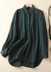 Casual Khaki Oversized With Pocket Cotton Shirts Spring