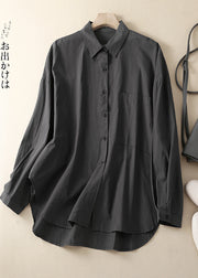 Casual Khaki Oversized With Pocket Cotton Shirts Spring