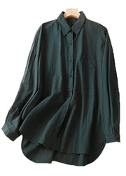 Casual Khaki Oversized With Pocket Cotton Shirts Spring