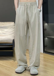 Casual Khaki Pockets Elastic Waist Thin Linen Pants Men Summer