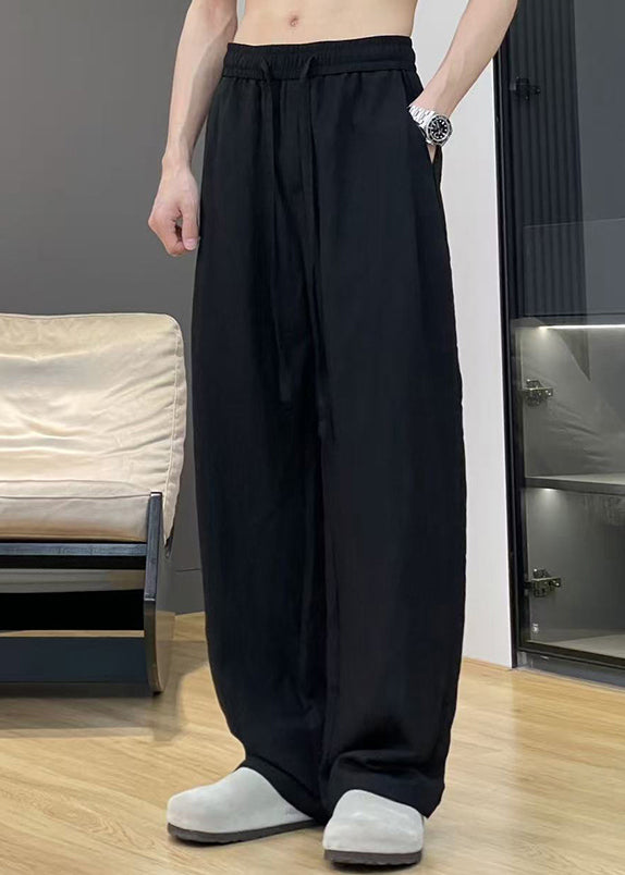 Casual Khaki Pockets Elastic Waist Thin Linen Pants Men Summer
