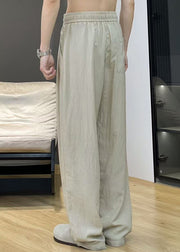 Casual Khaki Pockets Elastic Waist Thin Linen Pants Men Summer