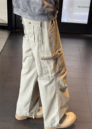 Casual Khaki Pockets High Waist Denim Men Pants Spring