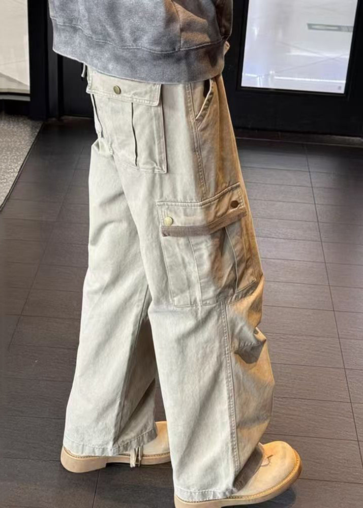 Casual Khaki Pockets High Waist Denim Men Pants Spring