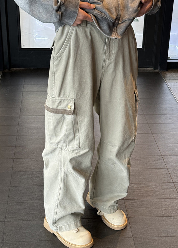 Casual Khaki Pockets High Waist Denim Men Pants Spring