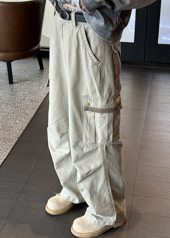Casual Khaki Pockets High Waist Denim Men Pants Spring