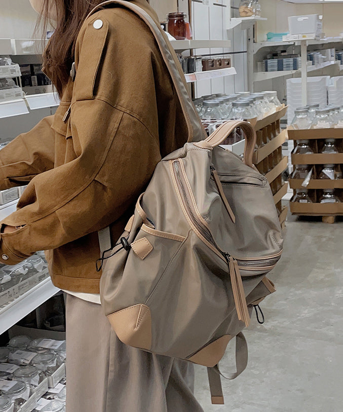 Casual Khaki Pockets Large Capacity Nylon Backpack Bag