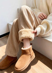 Casual Khaki Pockets Patchwork Corduroy Fleece Pants Winter