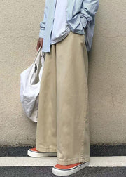 Casual Khaki Pockets Solid Cotton Men Wide Leg Pants Fall
