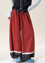 Casual Khaki Print Patchwork Elastic Waist Cotton Pants Fall