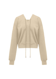 Casual Khaki Tie Lace Drawstring Solid Hooded Sweatshirts Fall