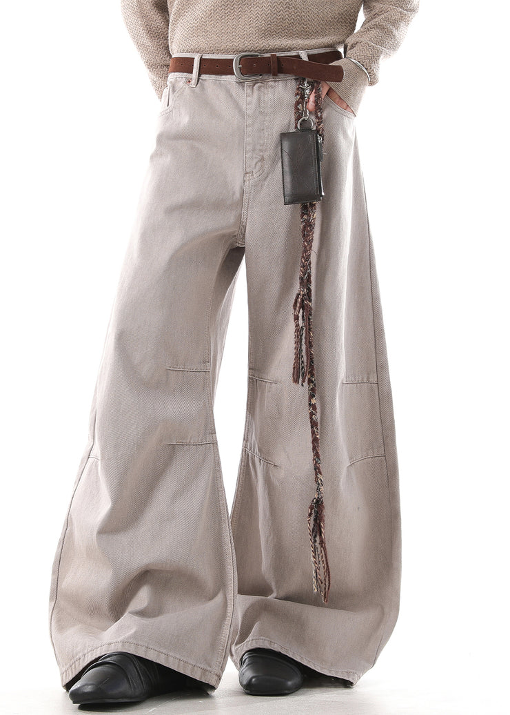 Casual Khaki Wrinkled High Waist Denim Men Pants Fall