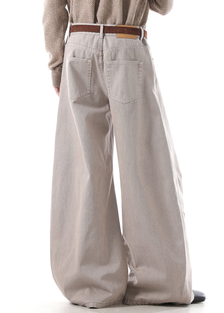 Casual Khaki Wrinkled High Waist Denim Men Pants Fall