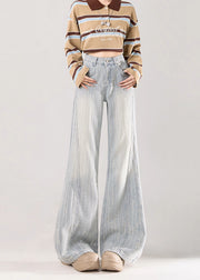 Casual Light Blue Jacquard Striped Denim Flare Bottoms Fall