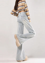 Casual Light Blue Jacquard Striped Denim Flare Bottoms Fall
