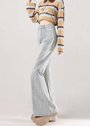 Casual Light Blue Jacquard Striped Denim Flare Bottoms Fall