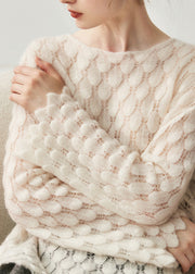 Casual Light Blue Slash Neck Hollow Out Cotton Knit Sweater Fall