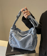 Casual Light Blue Solid Durable Denim Message Bag