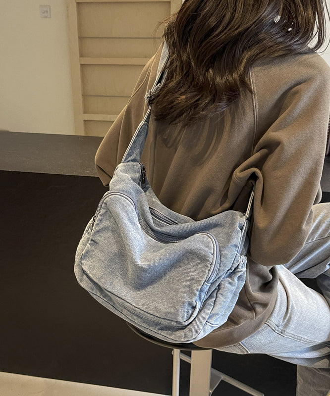 Casual Light Blue Solid Durable Denim Message Bag
