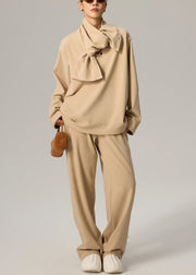 Casual Light Camel Original Design Solid Cotton Three Pieces Set