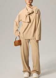 Casual Light Camel Original Design Solid Cotton Three Pieces Set