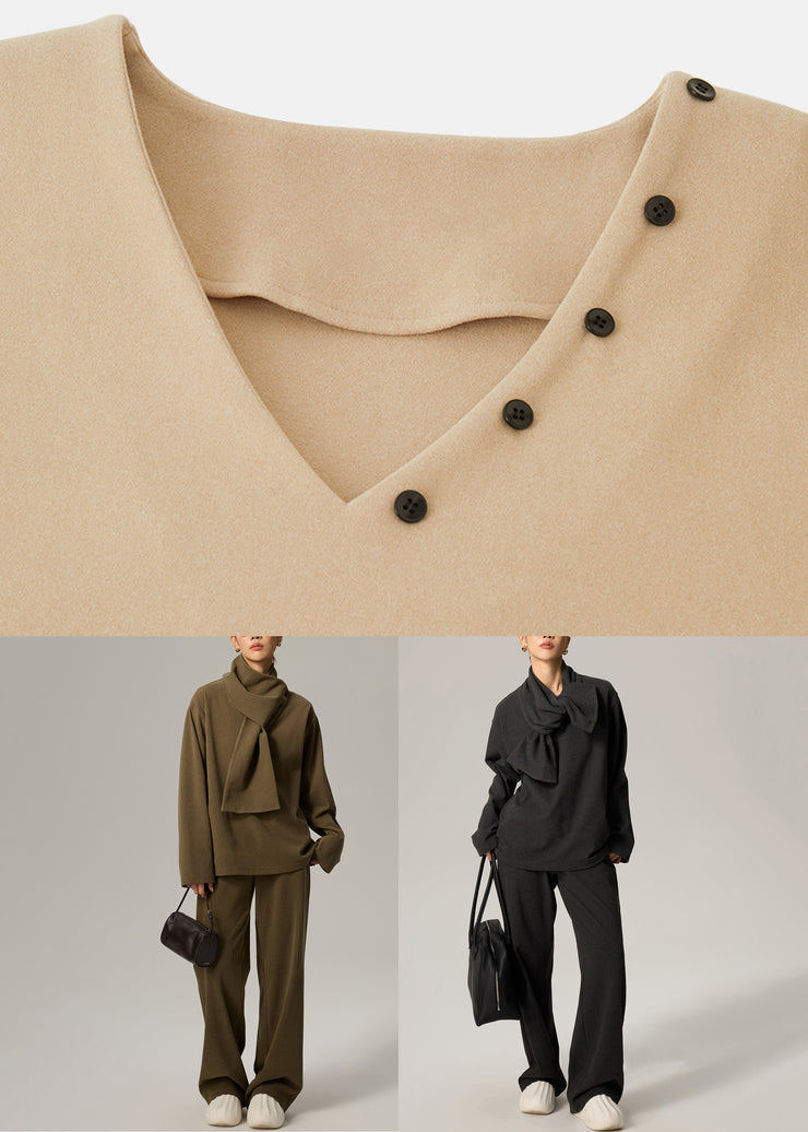 Casual Light Camel Original Design Solid Cotton Three Pieces Set