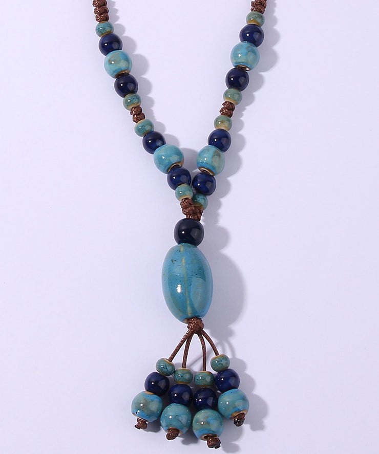 Casual Light Green Ceramics Adjustable Sweater Pendant Necklace