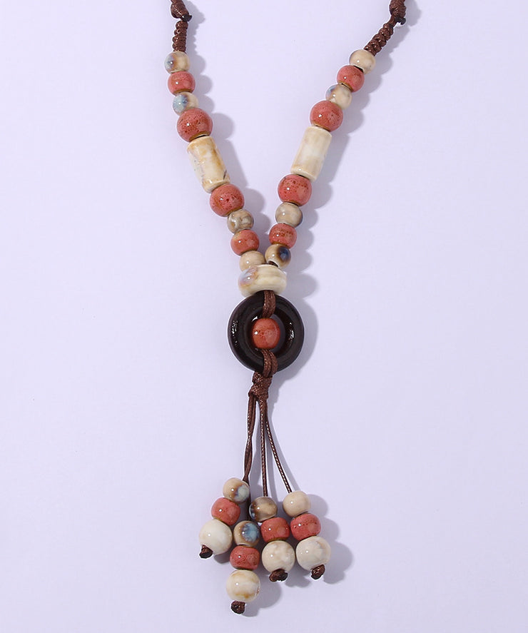 Casual Light Green Ceramics Adjustable Sweater Pendant Necklace