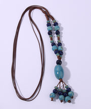 Casual Light Green Ceramics Adjustable Sweater Pendant Necklace