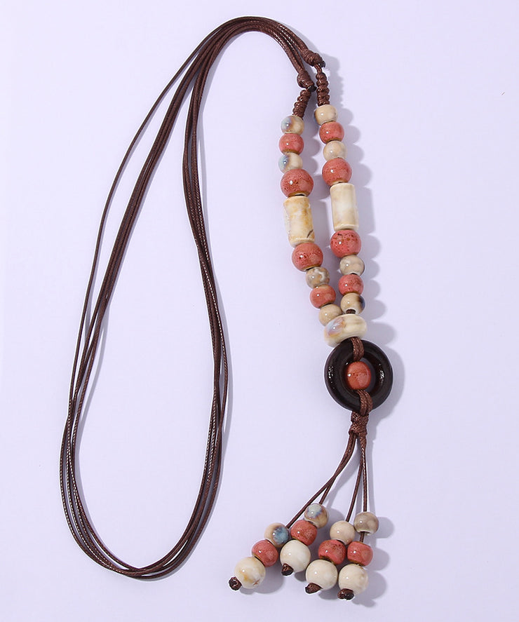 Casual Light Green Ceramics Adjustable Sweater Pendant Necklace