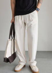 Casual Linen Lace Up Pockets Solid Mens Pants Fall