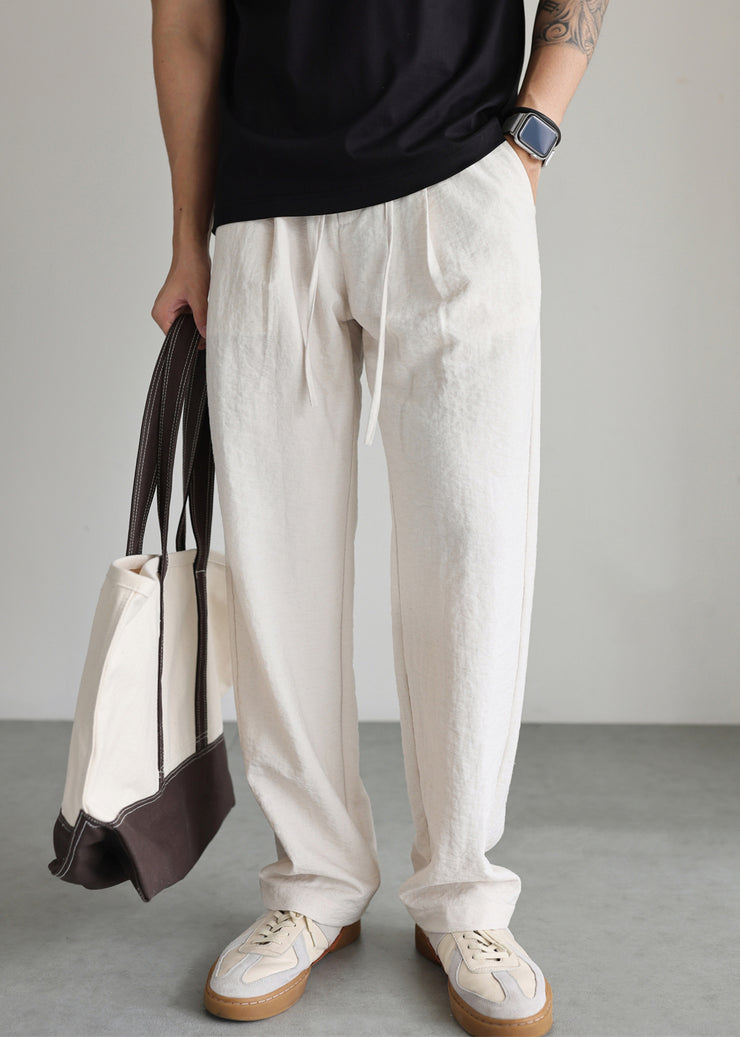Casual Linen Lace Up Pockets Solid Mens Pants Fall