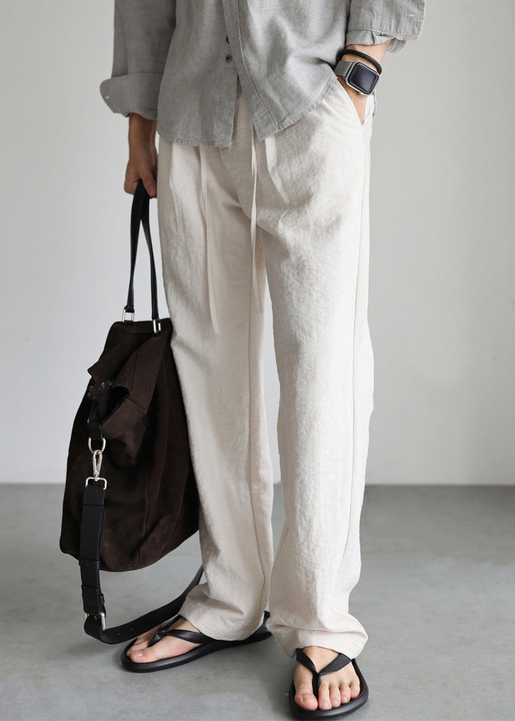 Casual Linen Lace Up Pockets Solid Mens Pants Fall