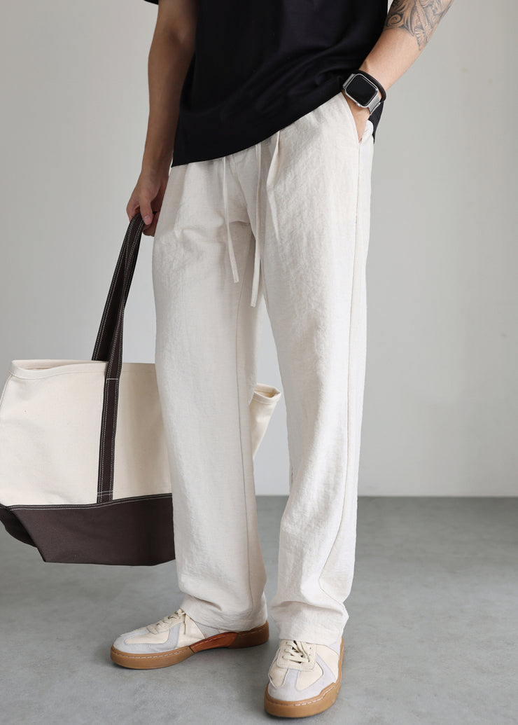 Casual Linen Lace Up Pockets Solid Mens Pants Fall