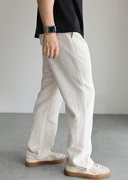 Casual Linen Lace Up Pockets Solid Mens Pants Fall