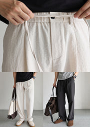 Casual Linen Lace Up Pockets Solid Mens Pants Fall