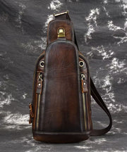 Casual Men's Coffee Calf Leather Patchwork Chest Bag