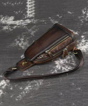 Casual Men's Coffee Calf Leather Patchwork Chest Bag