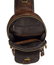 Casual Men's Coffee Calf Leather Patchwork Chest Bag