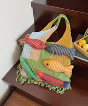 Casual Mixed Color Fish Decorated Hollow Out Cotton Shoulder Bags