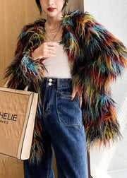 Casual Multicolour Oversized Warm Fuzzy Fur Fluffy Coat Winter