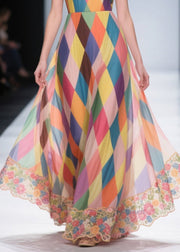 Casual Multicolour Plaid Patchwork Lace Chiffon Beach Strapless Dress Summer
