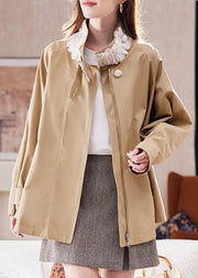 Casual Natural Khaki Stand Collar Nail Bead Patchwork Coat Spring
