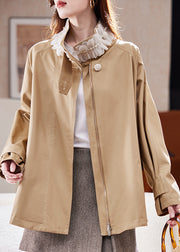 Casual Natural Khaki Stand Collar Nail Bead Patchwork Coat Spring
