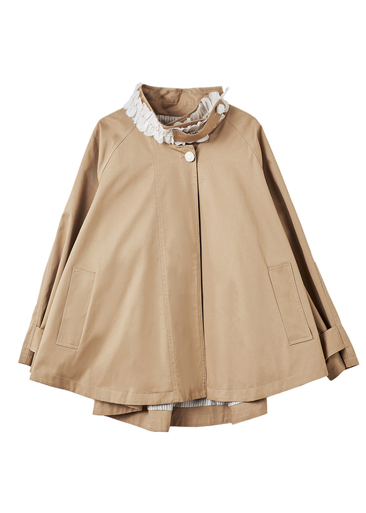Casual Natural Khaki Stand Collar Nail Bead Patchwork Coat Spring