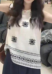 Casual Navy Embroideried Knit Vests Summer
