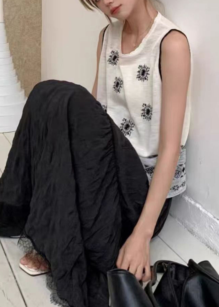 Casual Navy Embroideried Knit Vests Summer