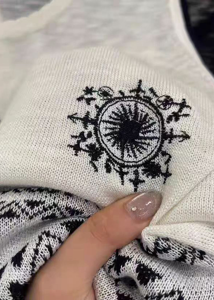Casual Navy Embroideried Knit Vests Summer