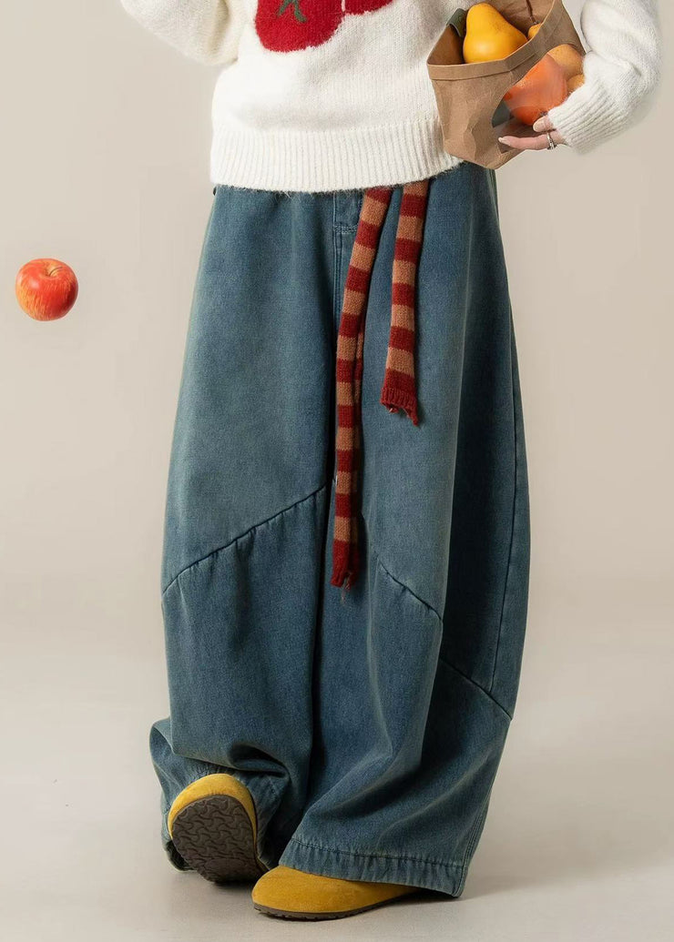 Casual Navy Oversized Patchwork Denim Harem Pants Spring