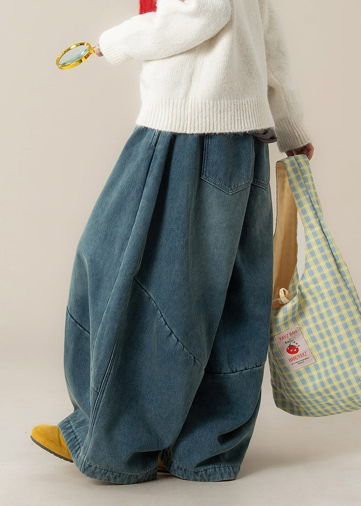 Casual Navy Oversized Patchwork Denim Harem Pants Spring